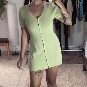 Pale Green Button-Up Mini Dress